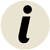 Ein schwarzer Kleinbuchstabe i in einem hellbeigen Kreis, der an ein Informationssymbol erinnert, perfekt für Golf- und Reiseführer.