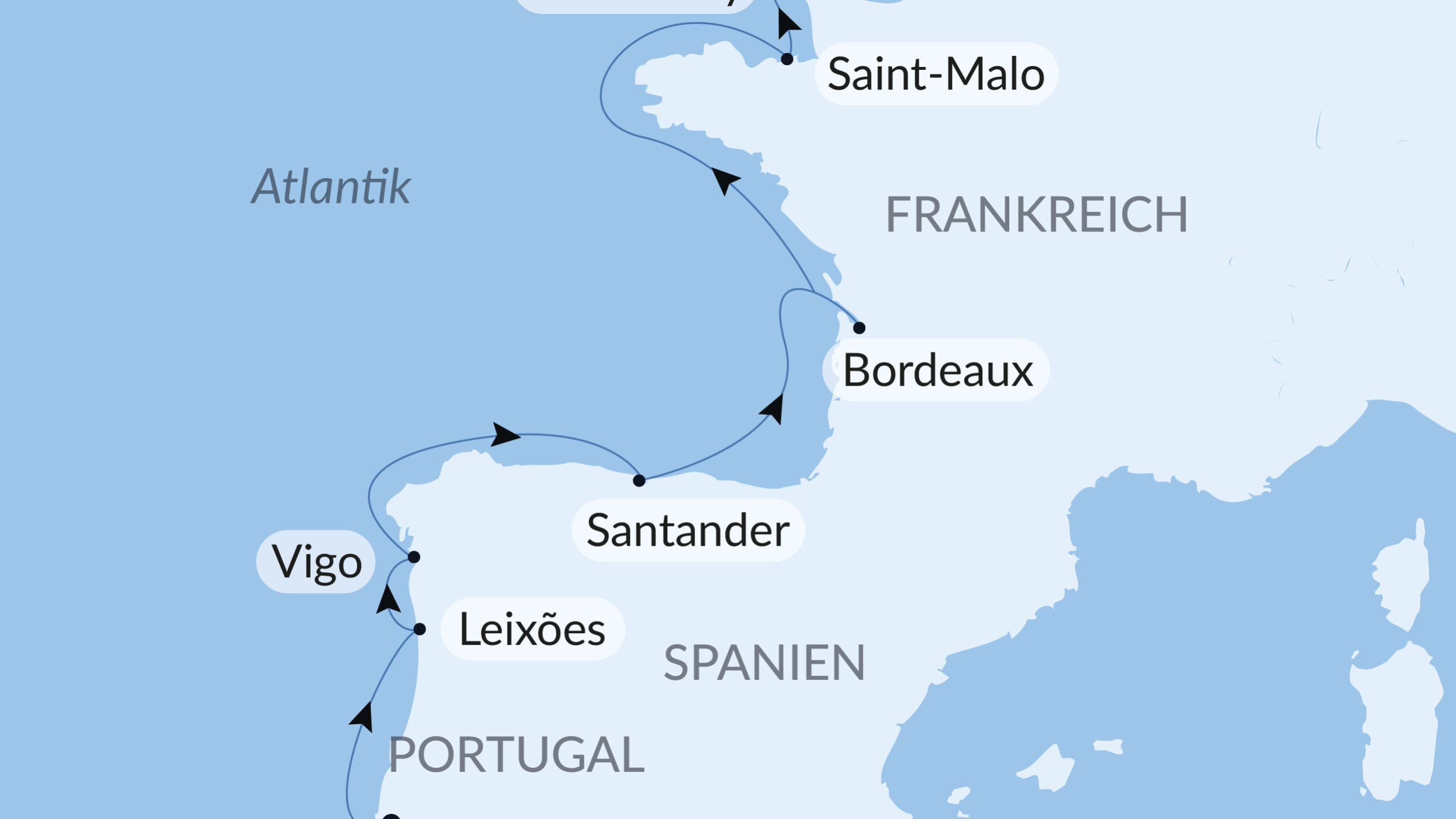 Route Honfleur-Lissabon